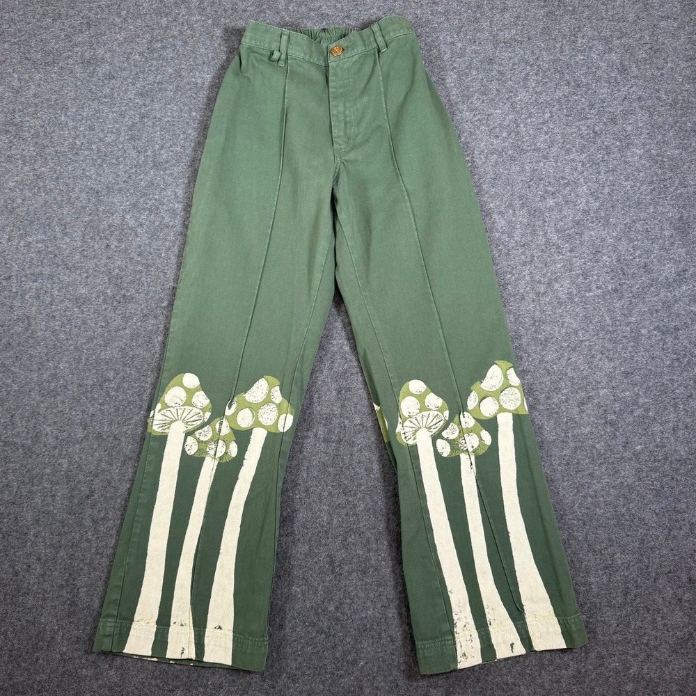 Big Bud Press Western Pants Green Mushroom Print High Waist Cotton XS L.A. Made